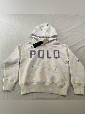 NWT Polo Ralph Lauren Kids Tie Dye Hoodie Size M (8-10) White Pastel Pullover